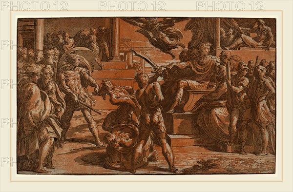 Antonio da Trento after Parmigianino (Italian, c. 1508-1550 or after), The Martyrdom of Two Saints, c. 1530, chiaroscuro woodcut printed from three blocks