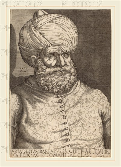 Agostino dei Musi (Italian, c. 1490-1536 or after), Barbarossa, Khair-ed-Din, 1535, engraving