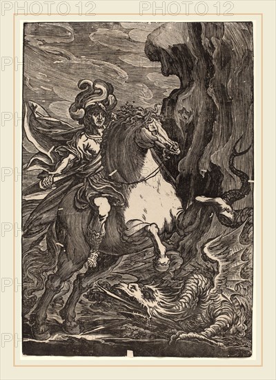 Giuseppe Scolari (Italian, active c. 1580-active 1607), Saint George and the Dragon, woodcut