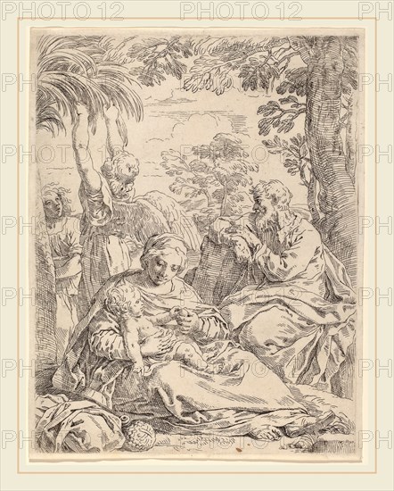 Simone Cantarini (Italian, 1612-1648), The Rest on the Flight into Egypt, etching