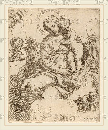 Simone Cantarini (Italian, 1612-1648), The Virgin and Child, etching in gray