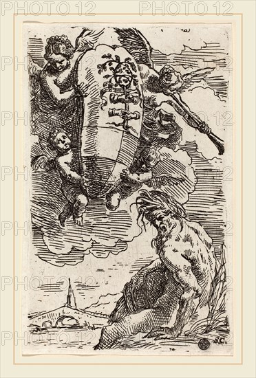 Simone Cantarini (Italian, 1612-1648), Frontispiece with Coat of Arms, etching