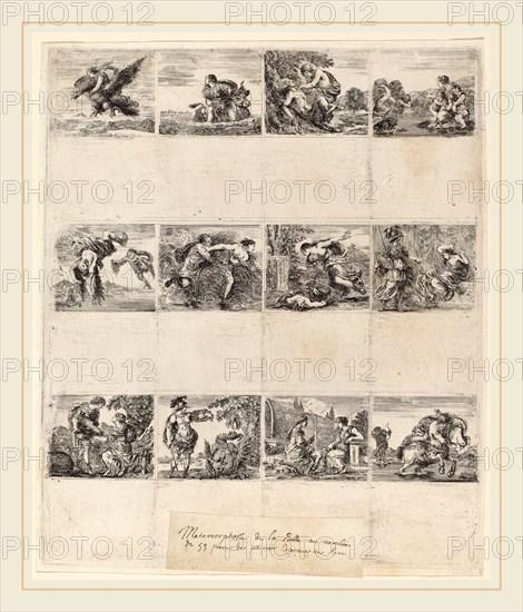 Stefano Della Bella (Italian, 1610-1664), Mythological Playing Cards, 1644, 12 etchings on one sheet