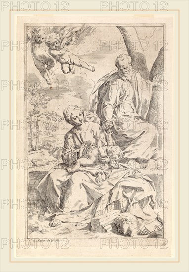 Simone Cantarini (Italian, 1612-1648), The Rest on the Flight into Egypt, etching