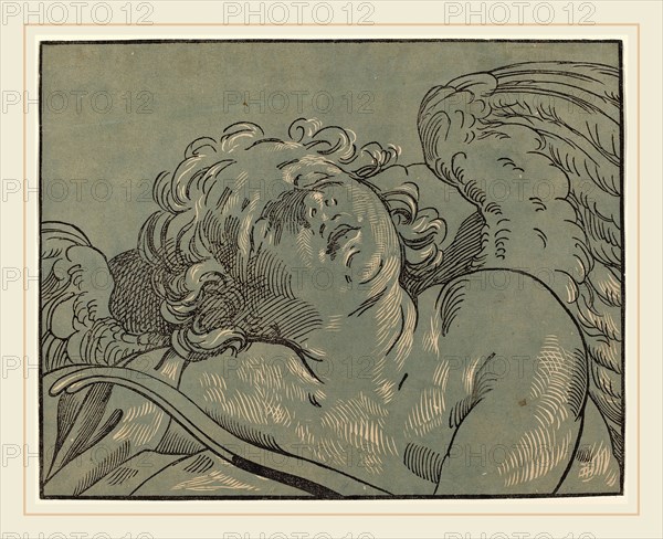 Bartolomeo Coriolano after Guido Reni (Italian, active 1627-1653), Cupid Asleep, chiaroscuro woodcut