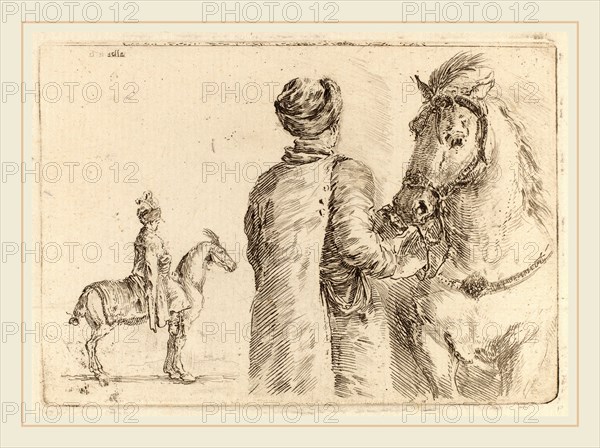 Stefano Della Bella (Italian, 1610-1664), Polish Attendant Holding the Bridle of a Horse, etching on laid paper [restrike]