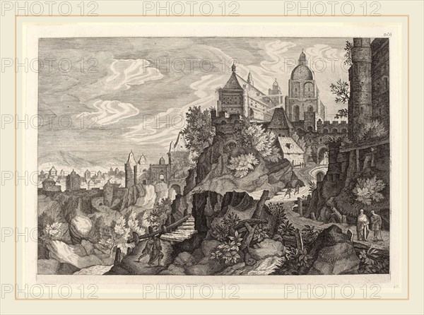 Aegidius Sadeler II after Pieter Stevens, Rocky Landscape in Bohemia, Flemish, c. 1570-1629, engraving on laid paper