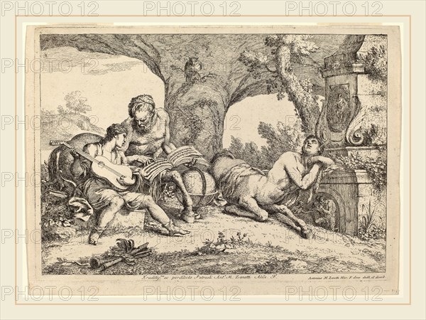 Gaetano Zompini after Giovanni Benedetto Castiglione (Italian, 1700-1778), Chiron Teaching Music to Achilles, 1758, etching on laid paper
