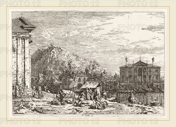 Canaletto (Italian, 1697-1768), The Market at Dolo [lower left], c. 1735-1746, etching on laid paper