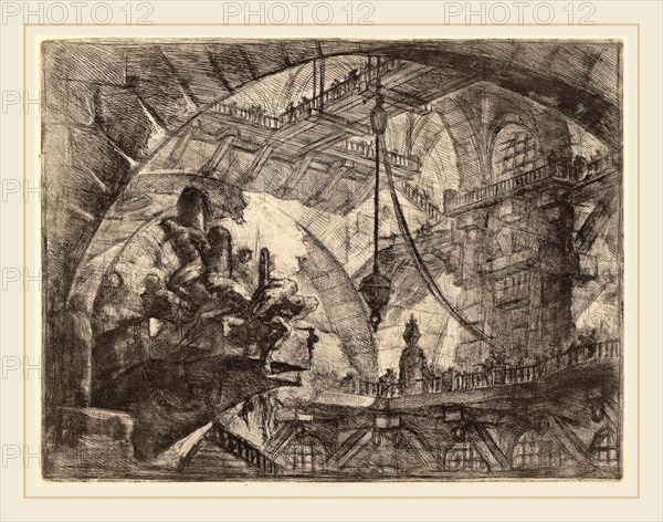 Giovanni Battista Piranesi (Italian, 1720-1778), Prisoners on a Projecting Platform, published 1749-1750, etching, engraving, sulphur tint or open bite, burnishing