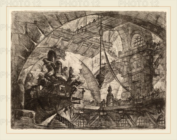 Giovanni Battista Piranesi (Italian, 1720-1778), Prisoners on a Projecting Platform, published 1750-1758, etching, engraving, sulphur tint or open bite, burnishing