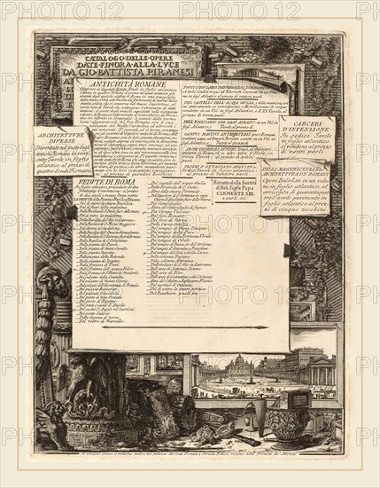 Giovanni Battista Piranesi and Francesco Piranesi (authors) (Italian, 1720-1778), Catalogo delle Opere Date Finora Alla Lvce Da Gio Battista Piranesi, etching and engraving on laid paper