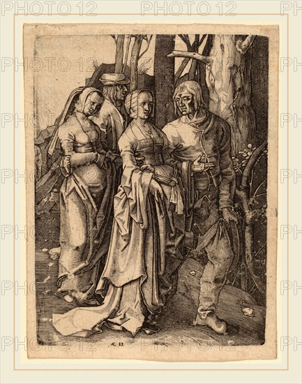 Attributed to Hieronymus Wierix after Lucas van Leyden (Flemish, c. 1553-1619), The Two Couples in the Forest, engraving