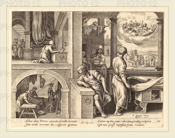 Philip Galle after Jan van der Straet (Flemish, 1537-1612), The Vision of Saint Peter, engraving