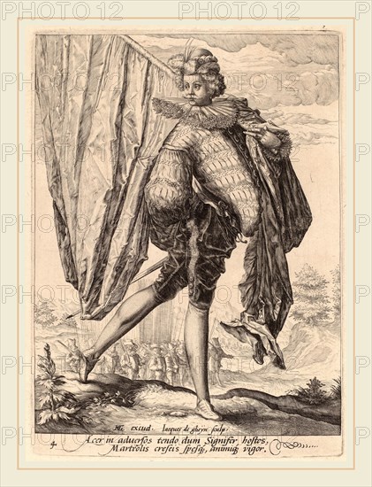 Jacques de Gheyn II after Hendrik Goltzius (Dutch, 1565-1629), Soldier Armed with Broadsword and Shield, 1587, engraving on laid paper