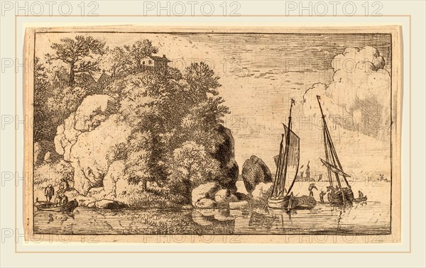 Allart van Everdingen (Dutch, 1621-1675), Two Boats on a Wide River, probably c. 1645-1656, etching