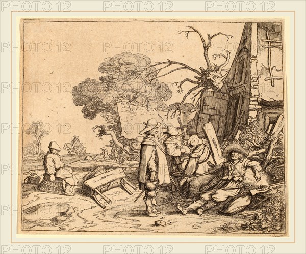 Pieter Molijn (Dutch, 1595-1661), Soldier Receiving Orders from a Seated Officer, probably 1626, etching