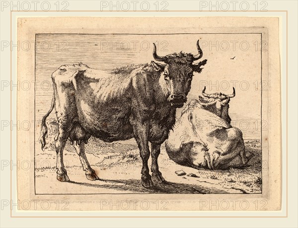 Paulus Potter (Dutch, 1625-1654), A Cow Standing and Another Lying Down, 1650, etching