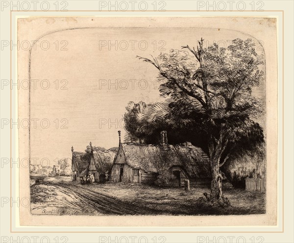 Rembrandt van Rijn (Dutch, 1606-1669), Landscape with Three Gabled Cottages beside a Road, 1650, etching and drypoint
