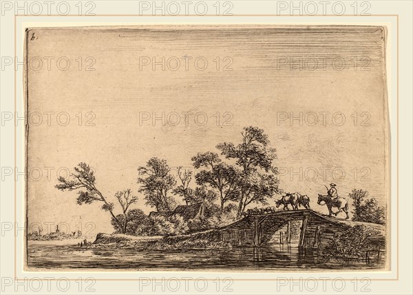 Anthonie Waterloo (Dutch, 1609-1610-1690), Rider and Flock on a Bridge, etching
