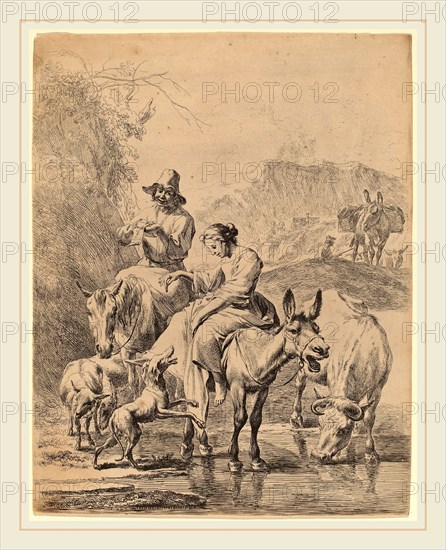 Nicolaes Pietersz Berchem (Dutch, 1620-1683), Shepherdess on a Donkey, 1655, etching