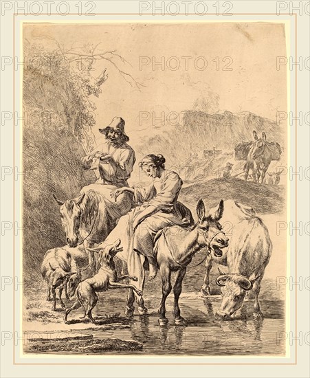 Nicolaes Pietersz Berchem (Dutch, 1620-1683), Shepherdess on a Donkey, etching