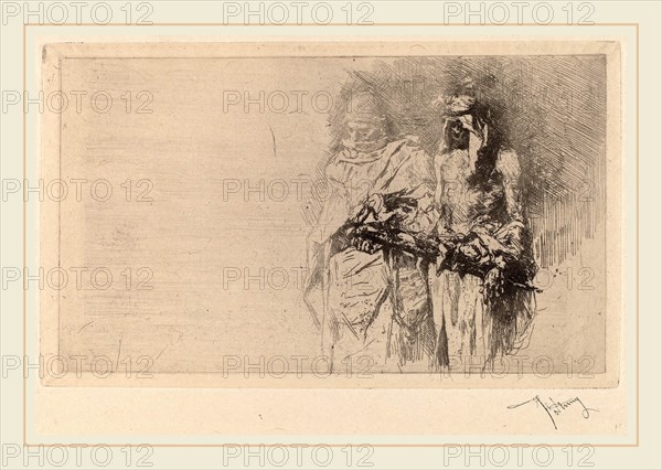 Mariano Fortuny y CarbÃ³, Two Arabian Figures: a Sketch, Spanish, 1838-1874, c. 1865, etching on laid paper