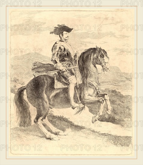 Francisco de Goya after Diego VelÃ¡zquez, Felipe IV, Spanish, 1746-1828, 1778, etching retouched in black ink [working proof]