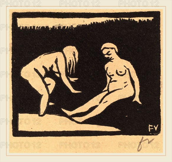 Félix Vallotton, Leaving the Water (La sortie du bain), Swiss, 1865-1925, 1893, woodcut in black on brown wove paper
