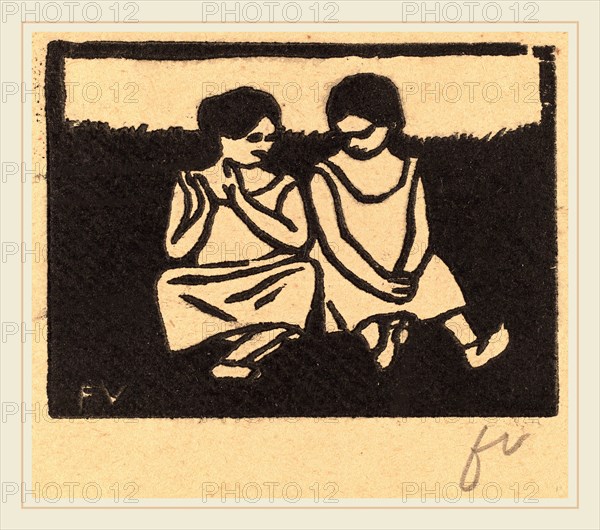 Félix Vallotton, Two Girls in Chemises (Deux fillettes en chemise), Swiss, 1865-1925, 1893, woodcut in black on brown wove paper
