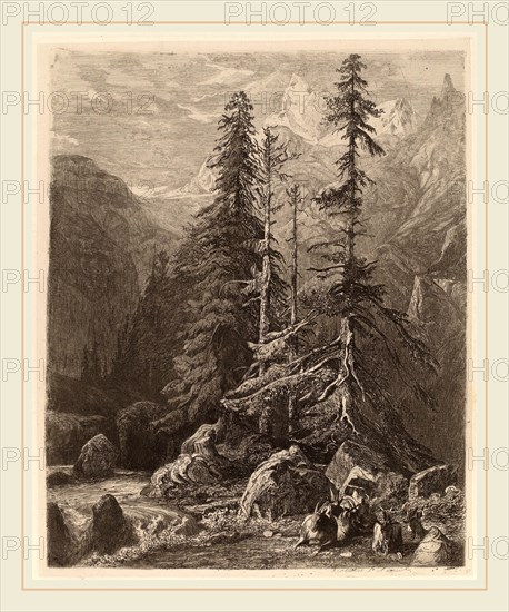 Alexandre Calame, Essais de gravure Ã  l'eau forte par Alexandre Calame, I, pl. 21, Swiss, 1810-1864, 1838, etching and roulette on chine collé