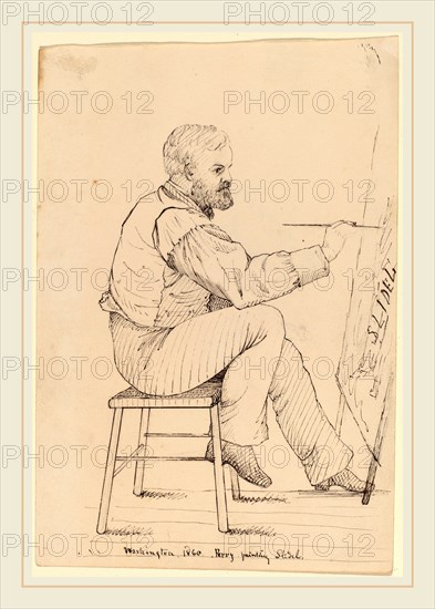 John Quincy Adams Ward, Sketch Class Series-E.W. Perry, American, 1830-1910, 1860, pen and brown ink over graphite on wove paper