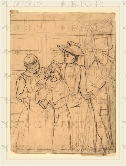 Mary Cassatt, In the Omnibus [recto], American, 1844-1926, c. 1891, black chalk and graphite on wove paper