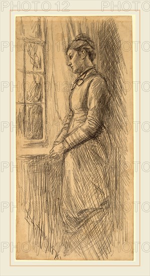 Edwin Austin Abbey, Solitude: Miss Vesta Rollinstall, American, 1852-1911, 1878, graphite on heavy cream wove paper