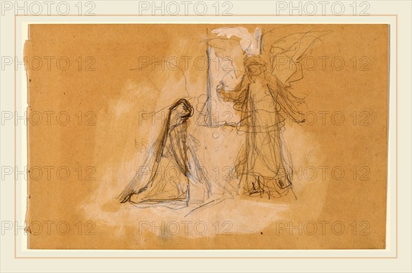Charles Sprague Pearce, Study of a Figure from Behind [recto], American, 1851-1914, 1890-1897, graphite heightened with white on tan wove paper