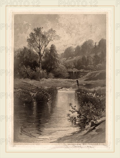 James David Smillie, Old Dam Near Montrose, American, 1833-1909, 1892, aquatint in black on chine appliqué