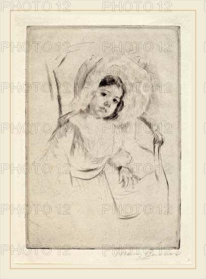 Mary Cassatt, Margot in a Floppy Bonnet Leaning against a Chair, American, 1844-1926, c. 1902, drypoint