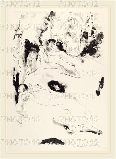 Arthur B. Davies, Orchard of Bounties, American, 1862-1928, 1919-1920, lithograph with lithotint in black on wove paper