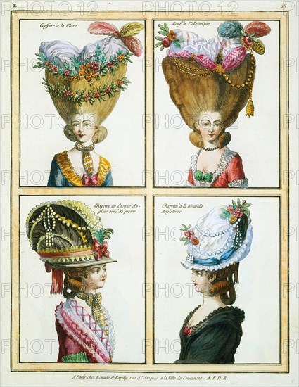 Various Artists, Galerie des modes et costumes francais (volume I), published 1778-1780, bound volume with 198 hand-colored and black and white etchings and engravings