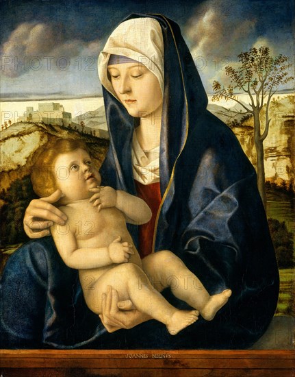 Workshop of Giovanni Bellini, Madonna and Child in a Landscape, c. 1490-1500, oil on panel