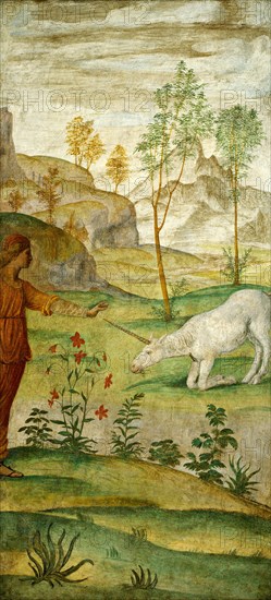 Bernardino Luini, Procris and the Unicorn, Italian, c. 1480-1532, c. 1520-1522, fresco