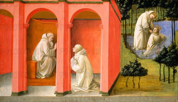 Fra Filippo Lippi, Saint Benedict Orders Saint Maurus to the Rescue of Saint Placidus, Italian, c. 1406-1469, c. 1445-1450, tempera on panel