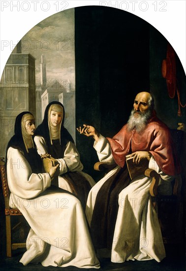 Francisco de ZurbarÃ¡n and Workshop, Saint Jerome with Saint Paula and Saint Eustochium, Spanish, 1598-1664, c. 1640-1650, oil on fabric