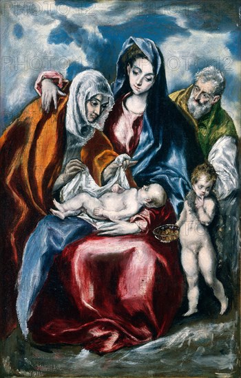 El Greco (Domenikos Theotokopoulos), The Holy Family with Saint Anne and the Infant John the Baptist, Greek, 1541-1614, c. 1595-1600, oil on canvas