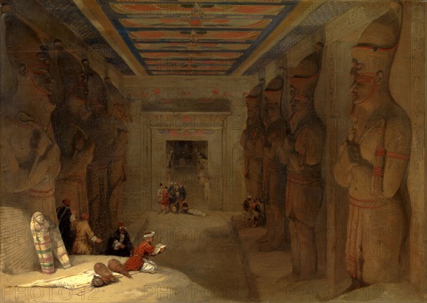 The Hypostyle Hall of the Great Temple at Abu Simbel, Egypt Signed and dated in brown, lower left: "David Roberts R.A. 1849", David Roberts, 1796-1864, British