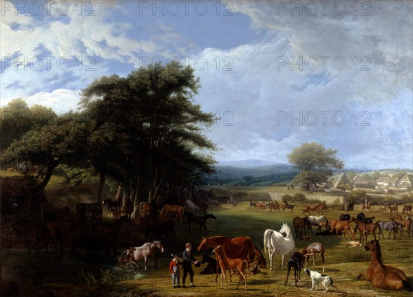 Lord Rivers's Stud Farm, Stratfield Saye Signed in black paint, lower left: "J. L. Agasse", Jacques-Laurent Agasse, 1767-1849, Swiss