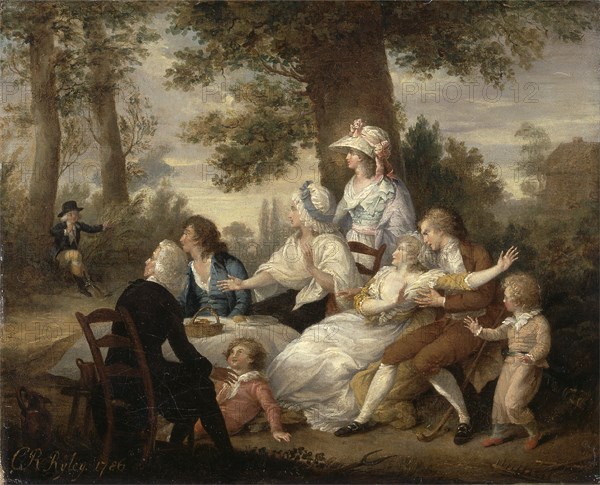 The Vicar of Wakefield,' Vol. I, Chap. VIII: Dining in the Hayfields' (Surprised by Mr. Thornhill's Chaplain) Signed and dated, lower right: "C. R. Ryley 1786", Charles Reuben Ryley, 1752-1798, British