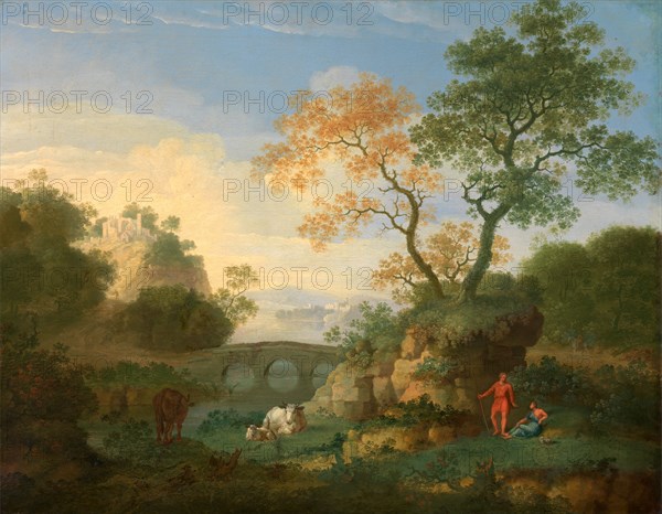 A Landscape with Distant Classical Ruins, a Bridge, Figures, and Cattle Signed and dated, lower left: "Wm Smith 1752", William Smith, 1707-1764, British