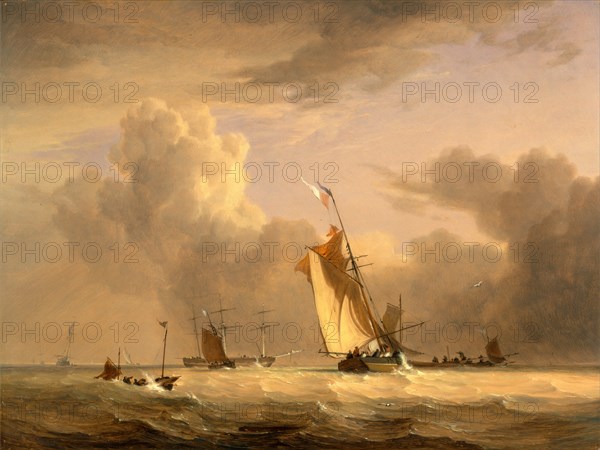Fishing Smack and Other Vessels in a Strong Breeze Shipping in a Choppy Sea; Storm Approaching Signed and dated, lower center: "[JS monogram] 1830", Joseph Stannard, 1797-1830, British