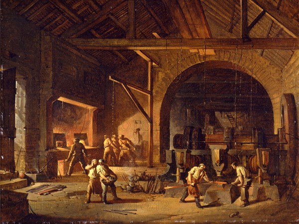 Interior of an Ironworks Signed, lower right: "G. SYKES", Godfrey Sykes, 1825-1866, British